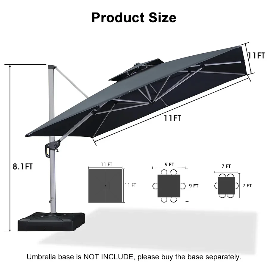 PURPLE LEAF Outdoor Windproof Parasol, Square Cantilever Umbrella Outside Patio - Image 82