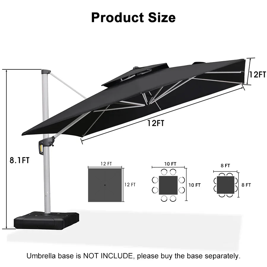 PURPLE LEAF Outdoor Windproof Parasol, Square Cantilever Umbrella Outside Patio - Image 88