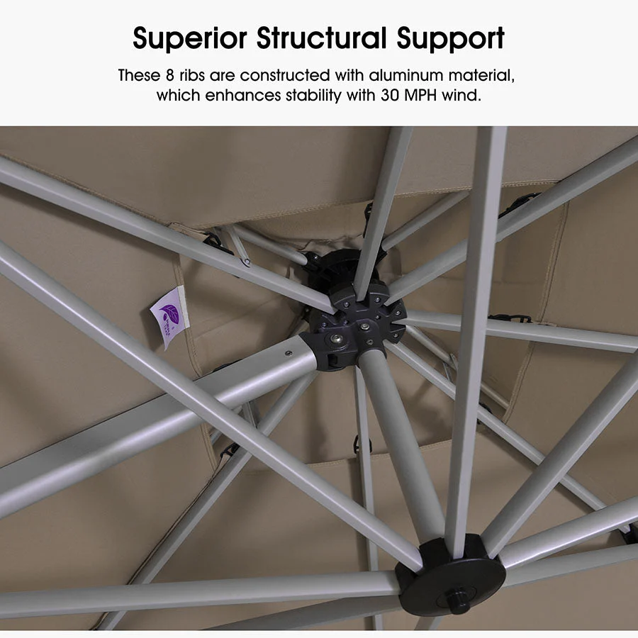 PURPLE LEAF Outdoor Windproof Parasol, Square Cantilever Umbrella Outside Patio - Image 9